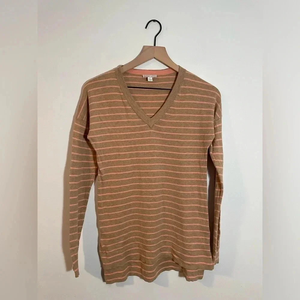 GAP Maternity V-Neck Sweater, Cotton/Nylon/Silk Blend, Size Small Tan/Pink Y2K